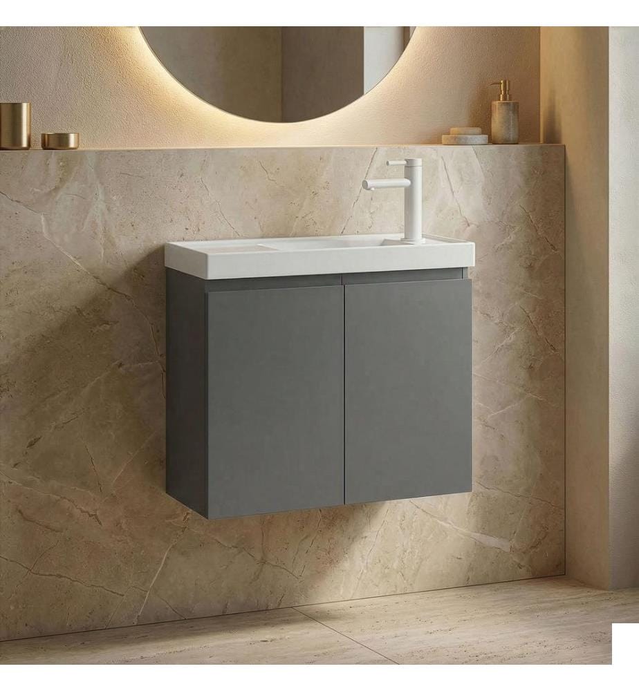 Meuble de salle de bain avec lavabo gris mat 100 % MDF PET mat
