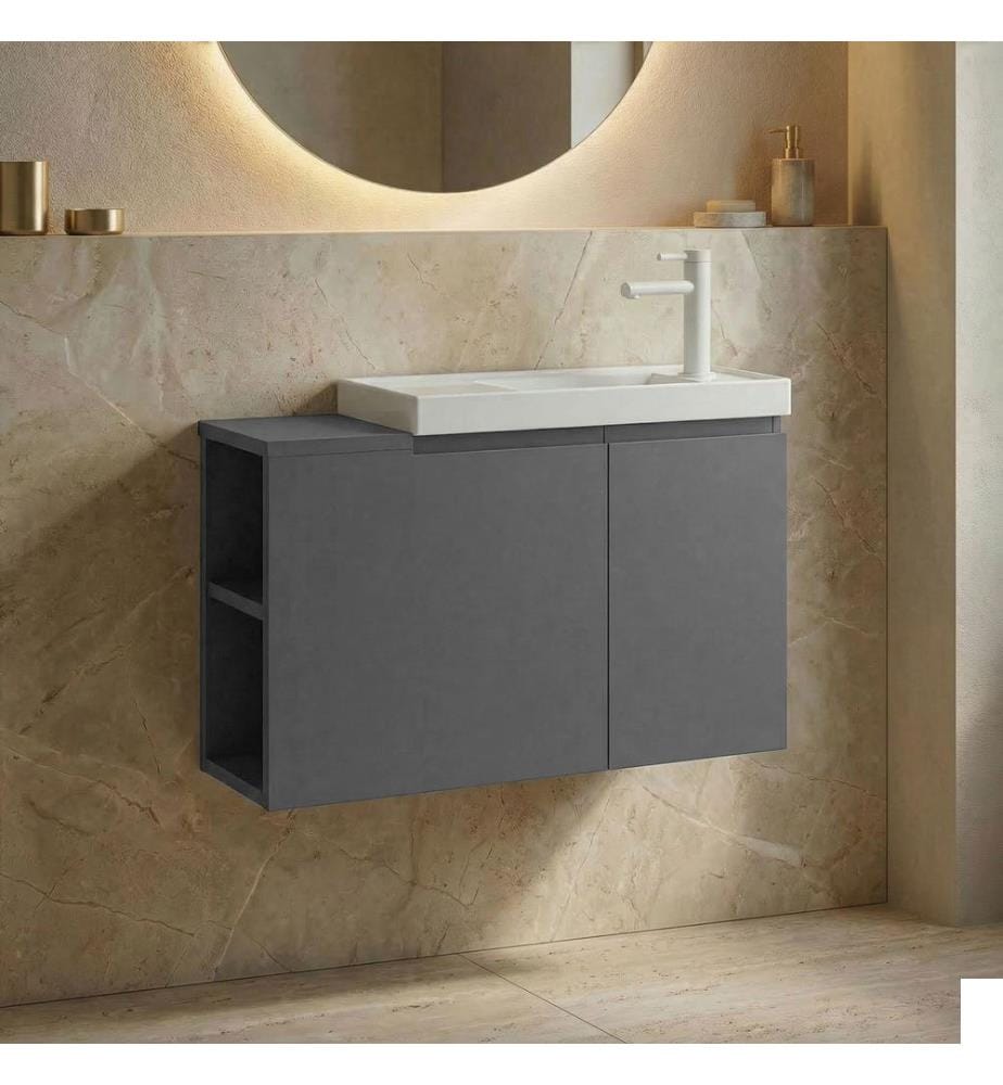 Meuble de salle de bain avec lavabo gris mat 100 % MDF PET mat
