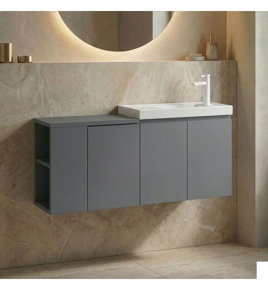 Meuble de salle de bain avec lavabo gris mat 100 % MDF PET mat