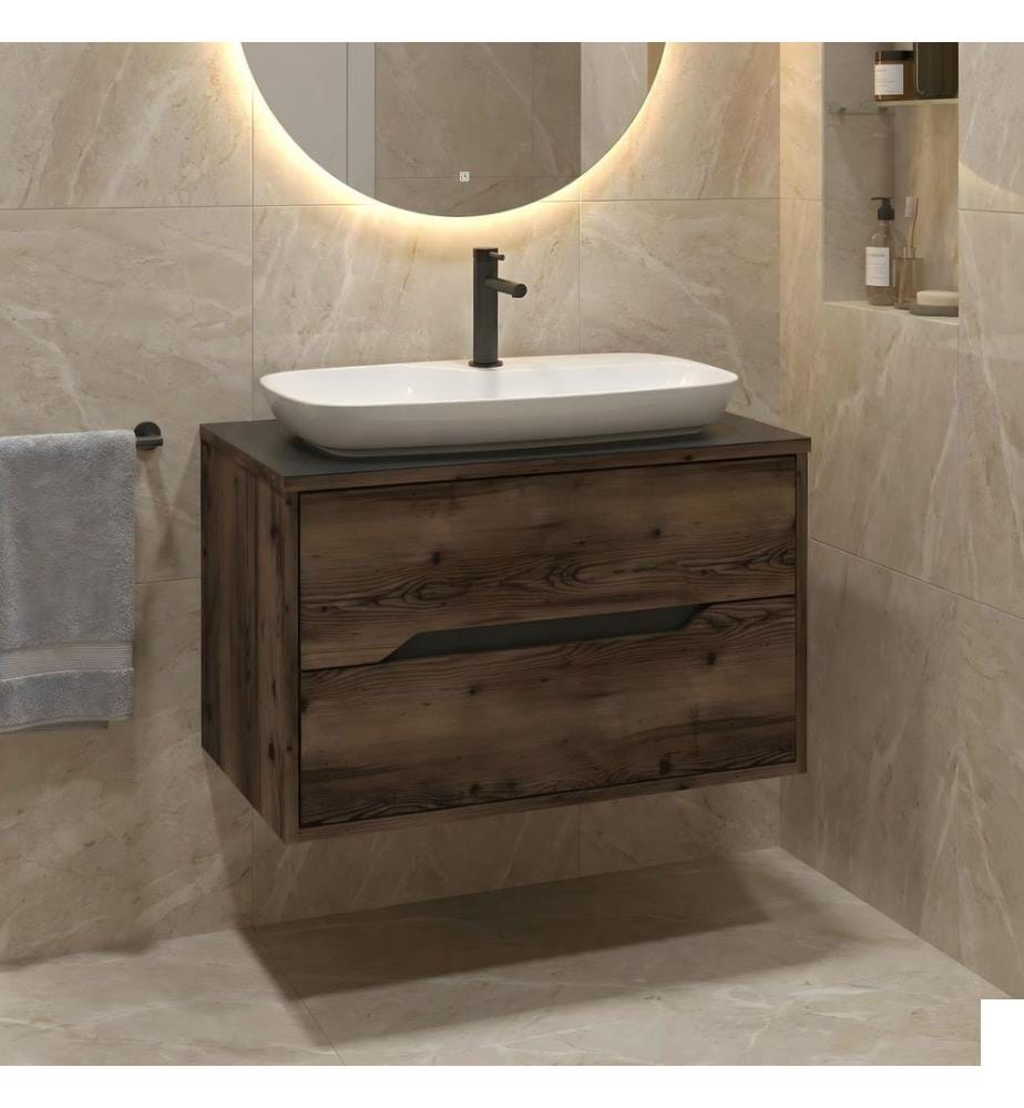 Meuble de salle de bain avec lavabo noyer foncé panneau de particules 100 % recouvert de mélamine