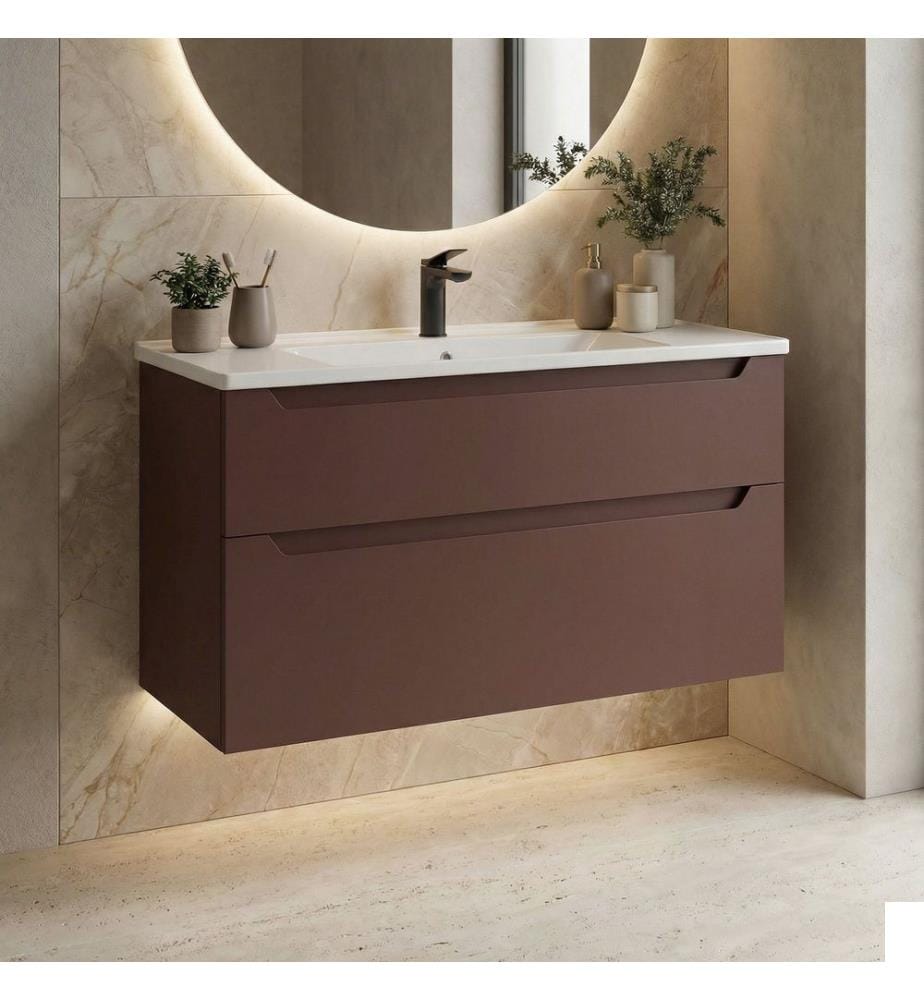 Meuble de salle de bain avec lavabo rouge mat MDF 100 % revêtu de thermomoulage