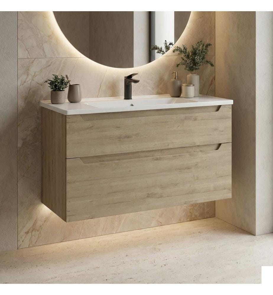 Meuble de salle de bain avec lavabo chêne MDF 100 % thermomoulé