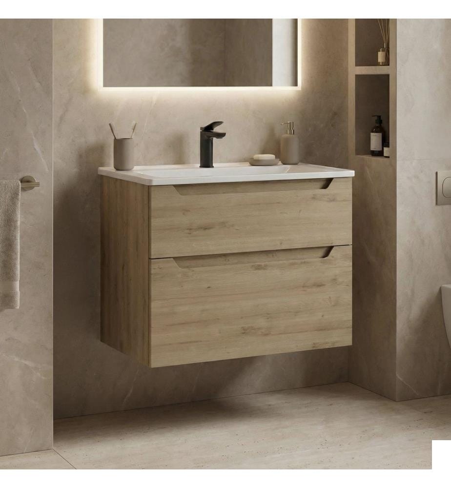 Meuble de salle de bain avec lavabo chêne MDF 100 % thermomoulé