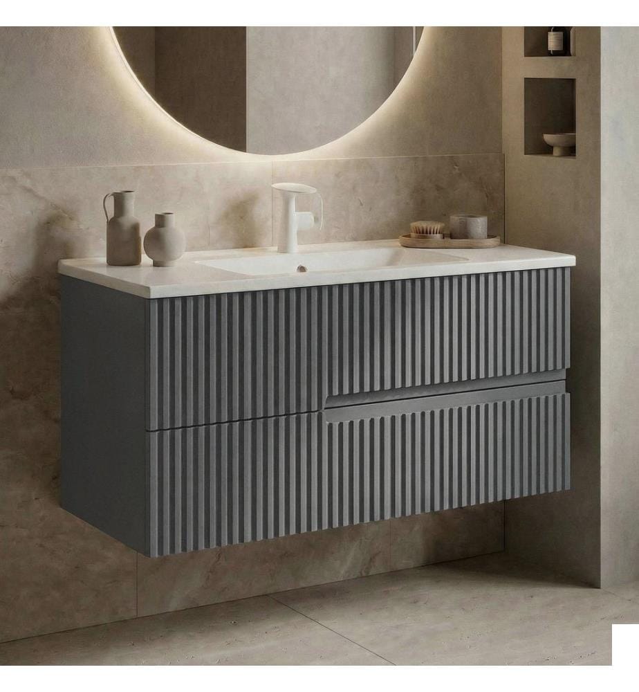 Meuble de salle de bain avec lavabo gris mat 100 % MDF laqué mat