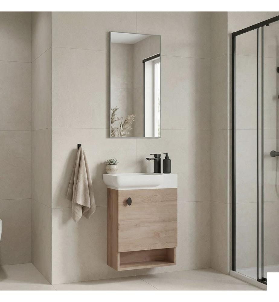 Ensemble meuble de salle de bain avec lavabo et miroir 2 pièces chêne panneau de particules 100 % recouvert de mélamine