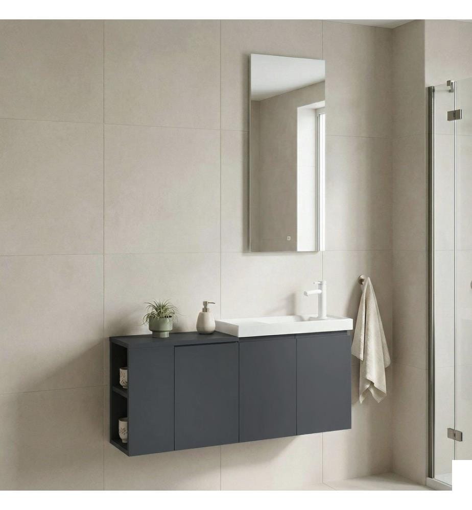 Ensemble meuble de salle de bain avec lavabo et miroir 2 pièces anthracite mat 100 % MDF PET mat