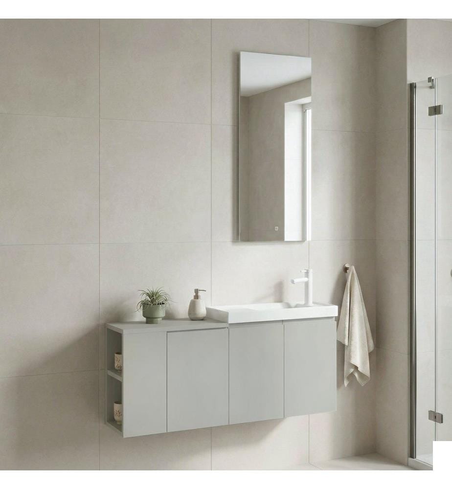 Ensemble meuble de salle de bain avec lavabo et miroir 2 pièces cachemire mat 100 % MDF PET mat