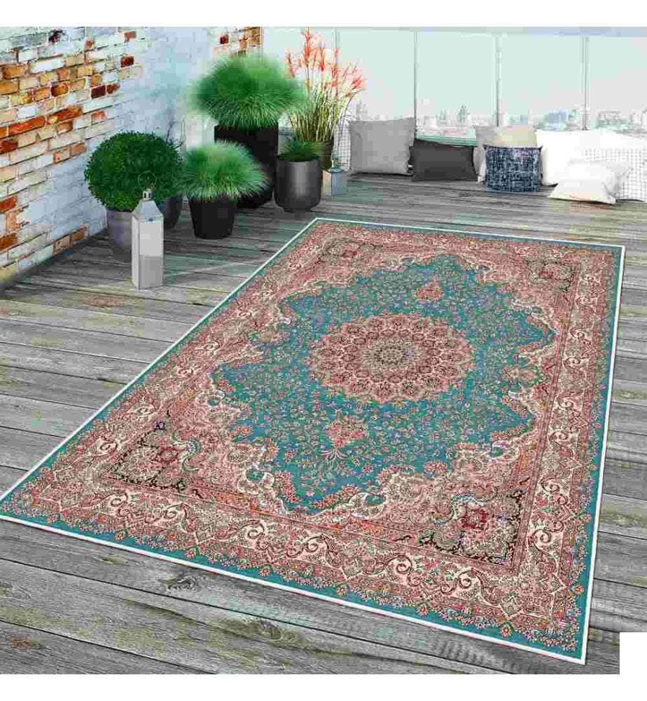 Tapis, bleu, orange, 70% coton - 30% chenille, 160 x 230 cm