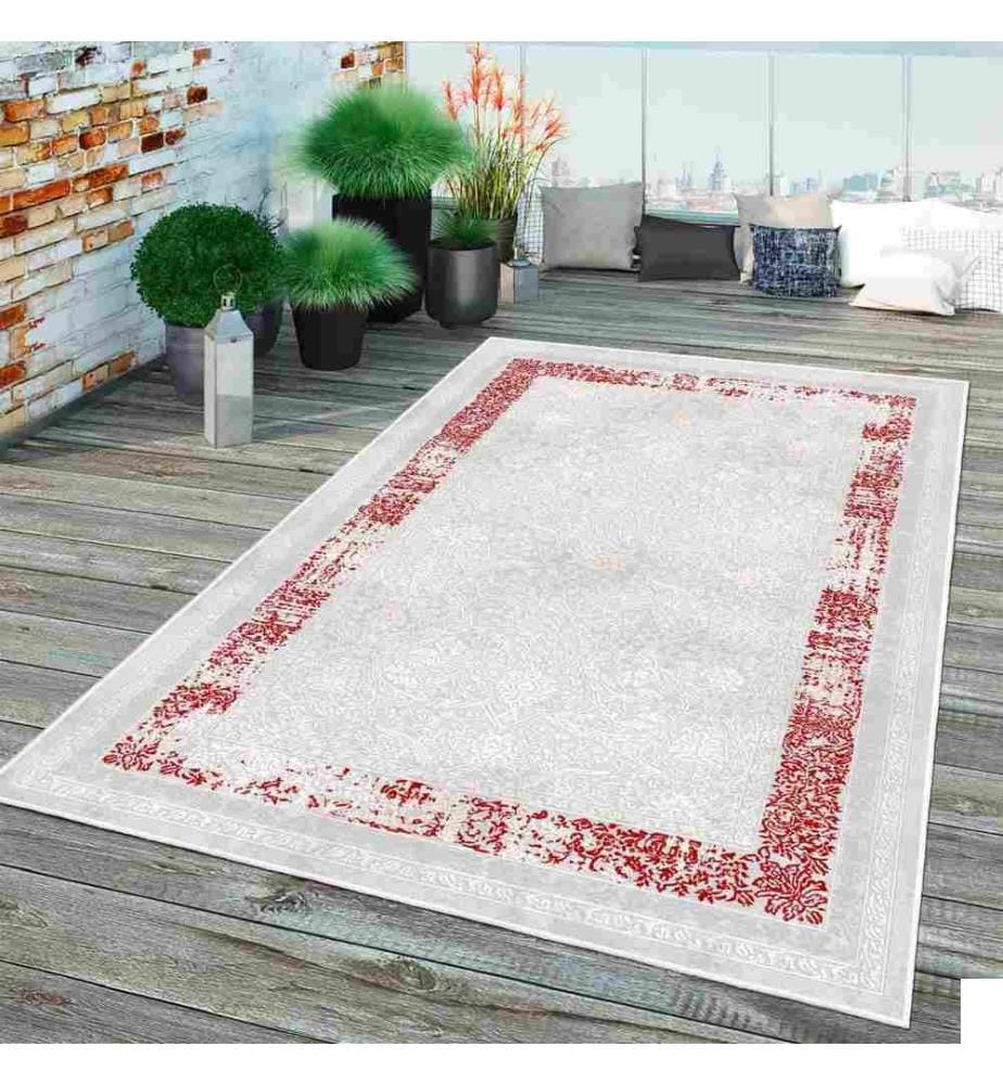 Tapis, gris, rouge, 70% coton - 30% chenille, 80 x 200 cm
