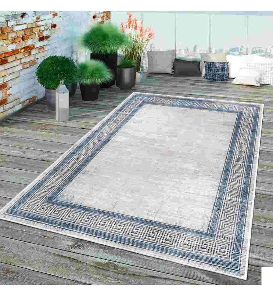Tapis, gris, bleu, 70% coton - 30% chenille, 160 x 230 cm