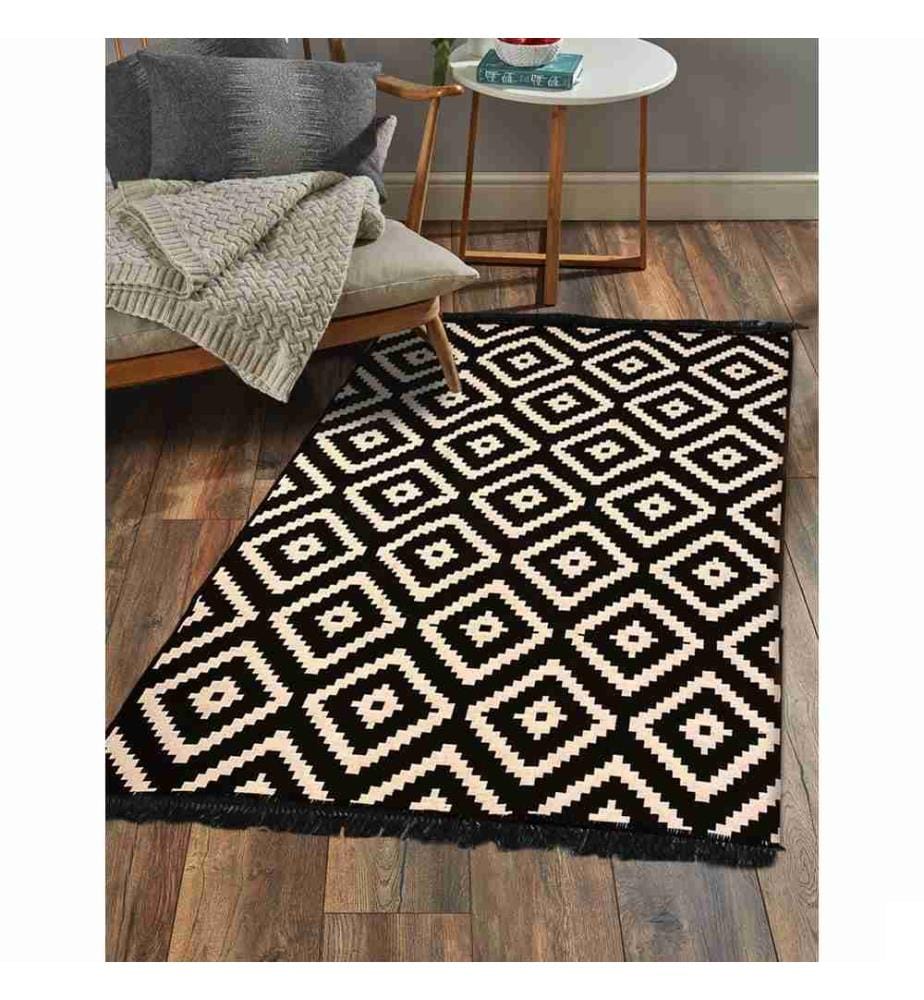 Tapis, noir, blanc, 100% coton, 160 x 250 cm