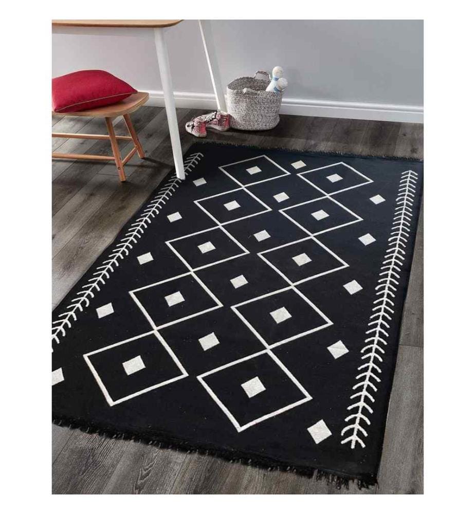 Tapis, noir, blanc, 100% coton, 80 x 150 cm