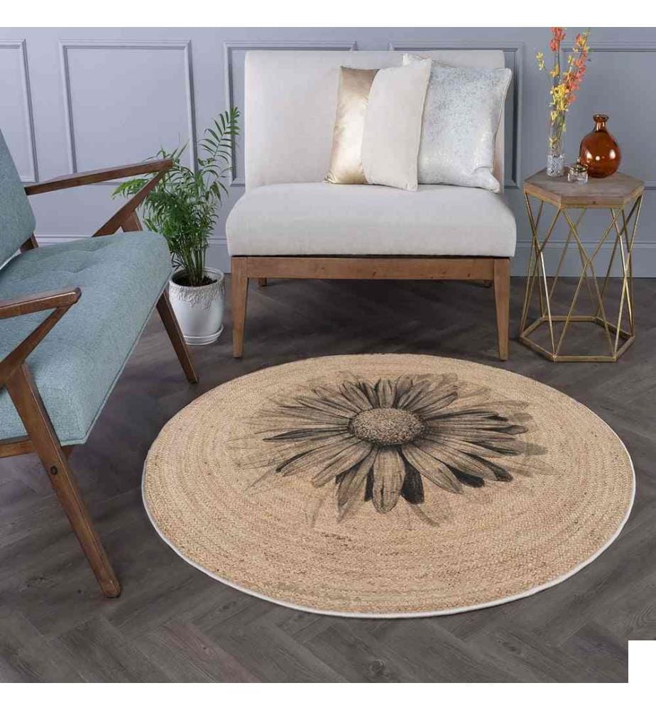 Tapis, crème, 70% coton - 30% polyester, semelle : 100% COTON, 120 x 120 cm
