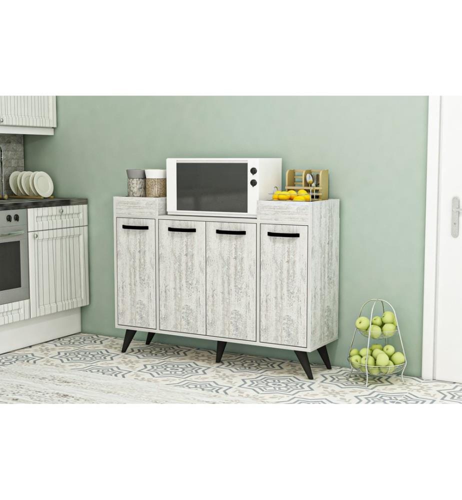 Meuble polyvalent, gris, blanc, panneau de particules mélaminé