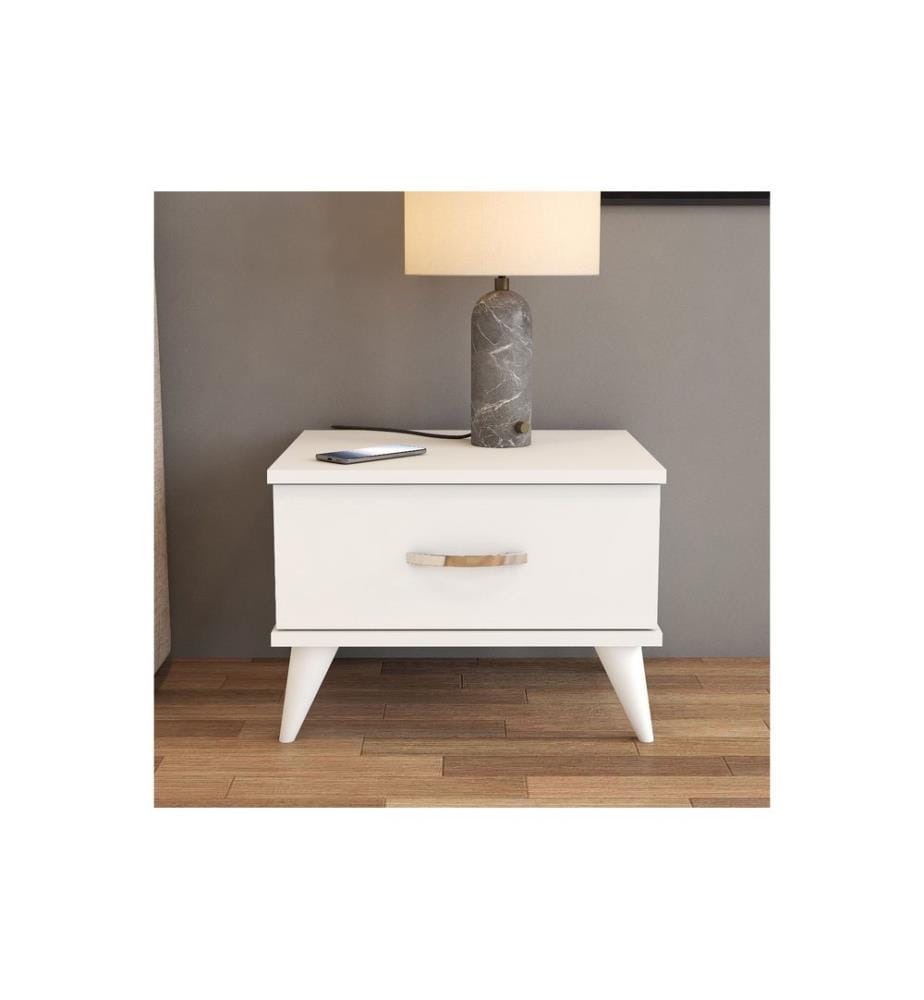 Table De Chevet, Blanc, Plaque De Particules Recouvertes De Mélamine