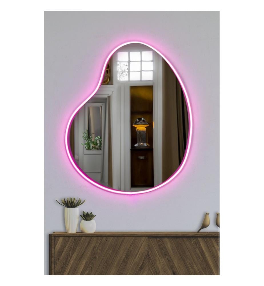 Miroir avec éclairage Led, Rose, Miroir incassable et inamovible, Miroir acrylique avec support MDF