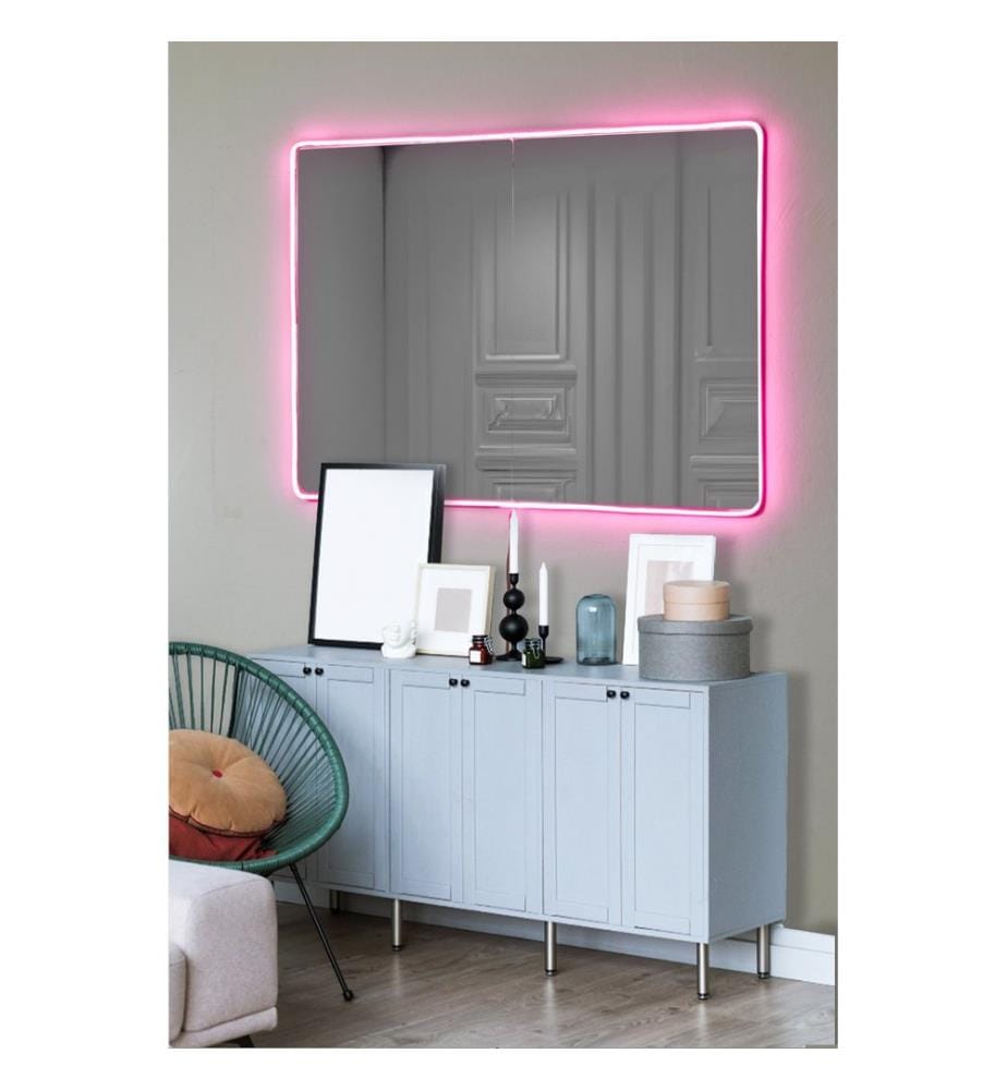 Miroir avec éclairage Led, Rose, Miroir incassable et inamovible, Miroir acrylique avec support MDF