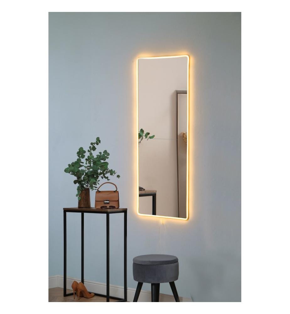 Miroir avec éclairage Led, Jaune, Miroir incassable et inamovible, Miroir acrylique avec support MDF