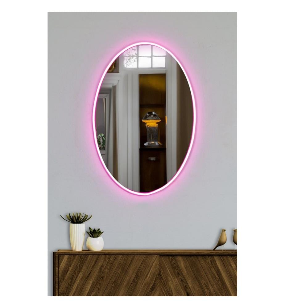 Miroir avec éclairage Led, Rose, Miroir incassable et inamovible, Miroir acrylique avec support MDF