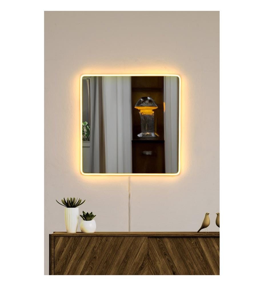 Miroir avec éclairage Led, Jaune, Miroir incassable et inamovible, Miroir acrylique avec support MDF
