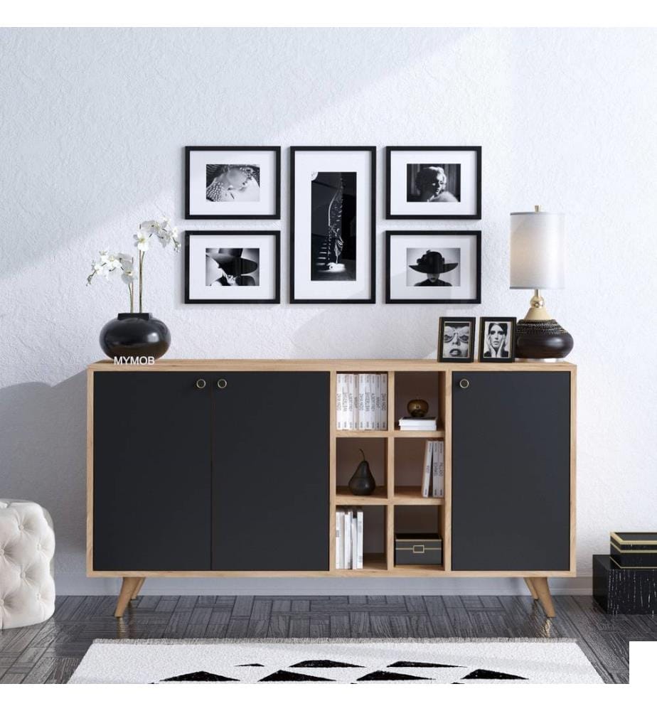 De Couleur Chêne, Noire, Coffres De Tiroirs, 40X140X89 cm, Plaque De Particules À Revêtement En Mélamine
