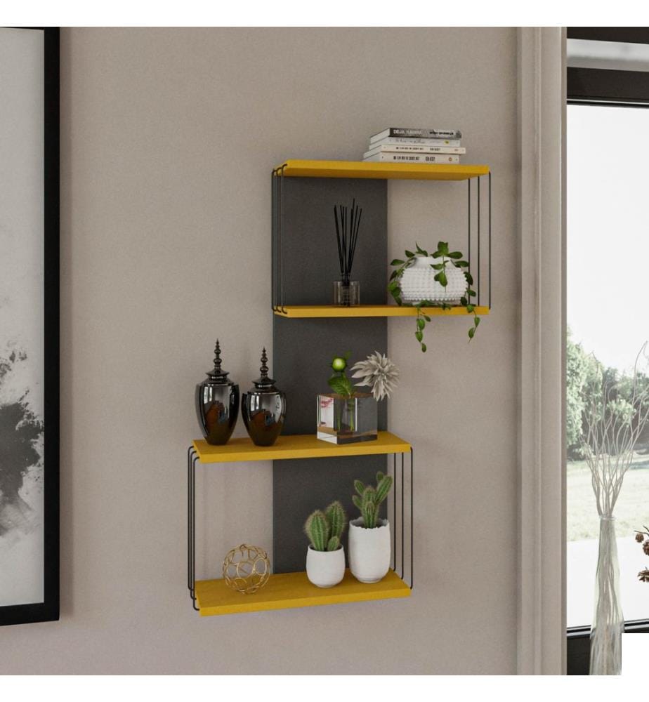 Jaune, Étagère Murale, 96X65X19 cm, Plaque De Particules Enrobée De Mélamine