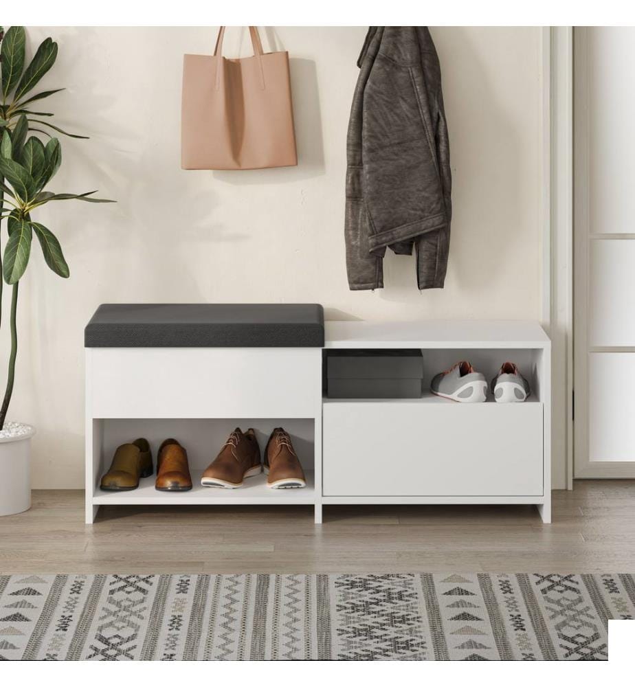 Meuble à chaussures, blanc, panneau de particules mélaminé, tissu : Polyester