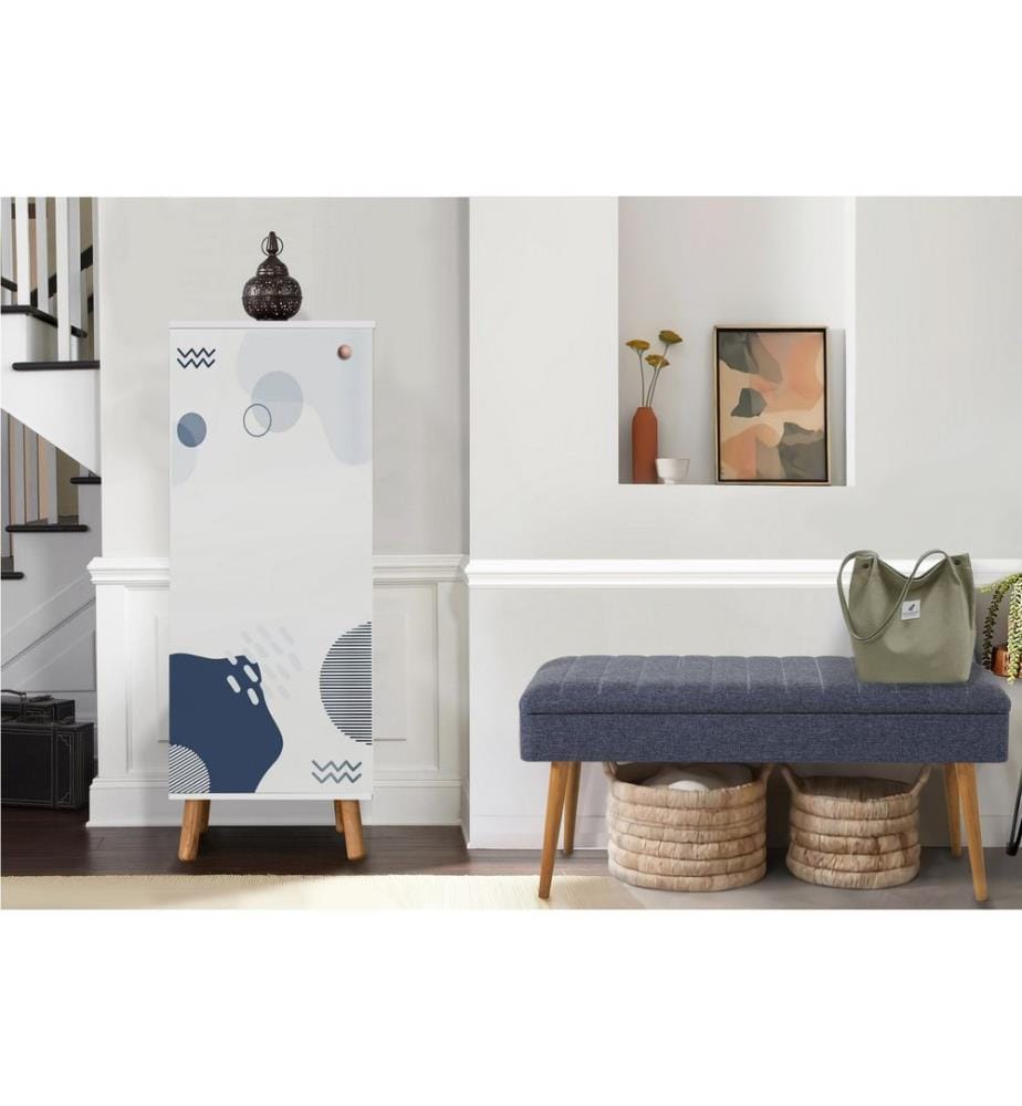 Ensemble de meubles de couloir, blanc, bleu foncé, panneau de particules mélaminé