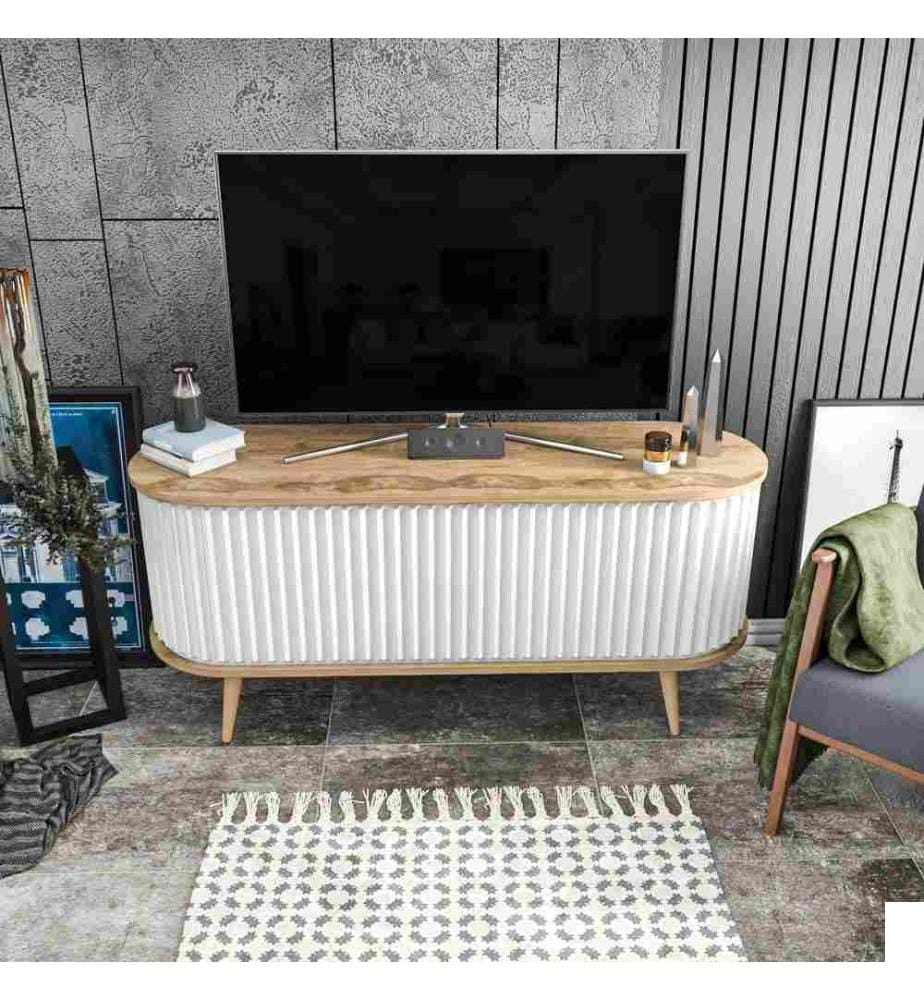 Meuble TV, chêne vert, blanc, panneau de particules mélaminé