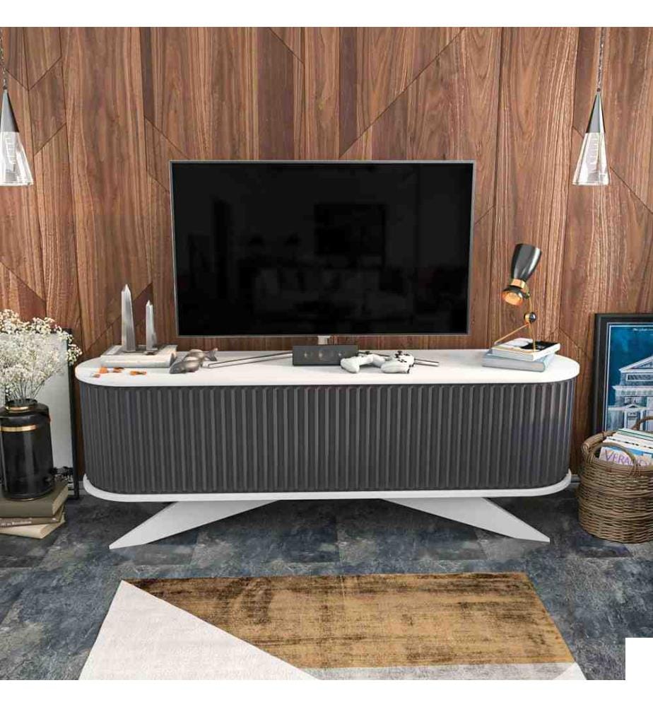 Meuble TV, Anthracite, Blanc, Panneau de particules mélaminé