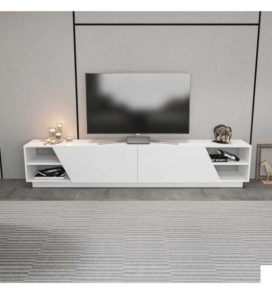 Meuble TV, blanc, panneau de particules mélaminé
