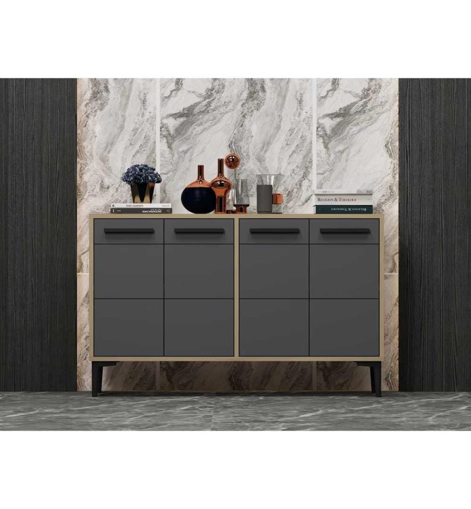 Meuble TV, Chêne Saphir, Anthracite, Panneau de particules mélaminé