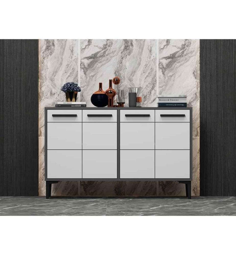 Meuble TV, Anthracite, Blanc, Panneau de particules mélaminé