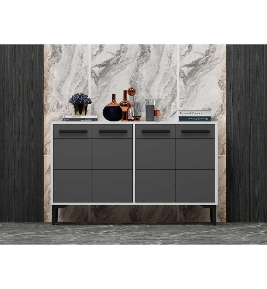 Meuble TV, blanc, anthracite, panneau de particules mélaminé