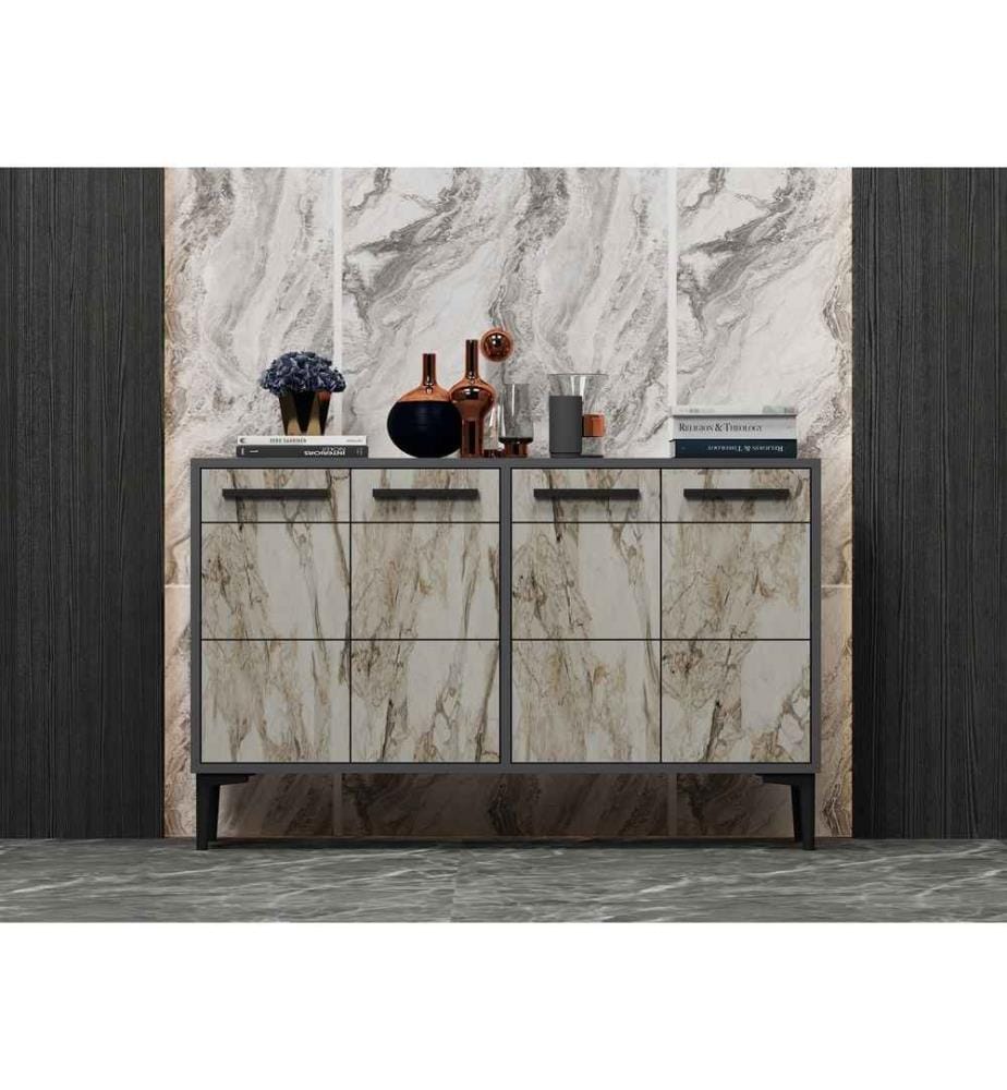 Meuble TV, Anthracite, Marbre, Panneau de particules mélaminé