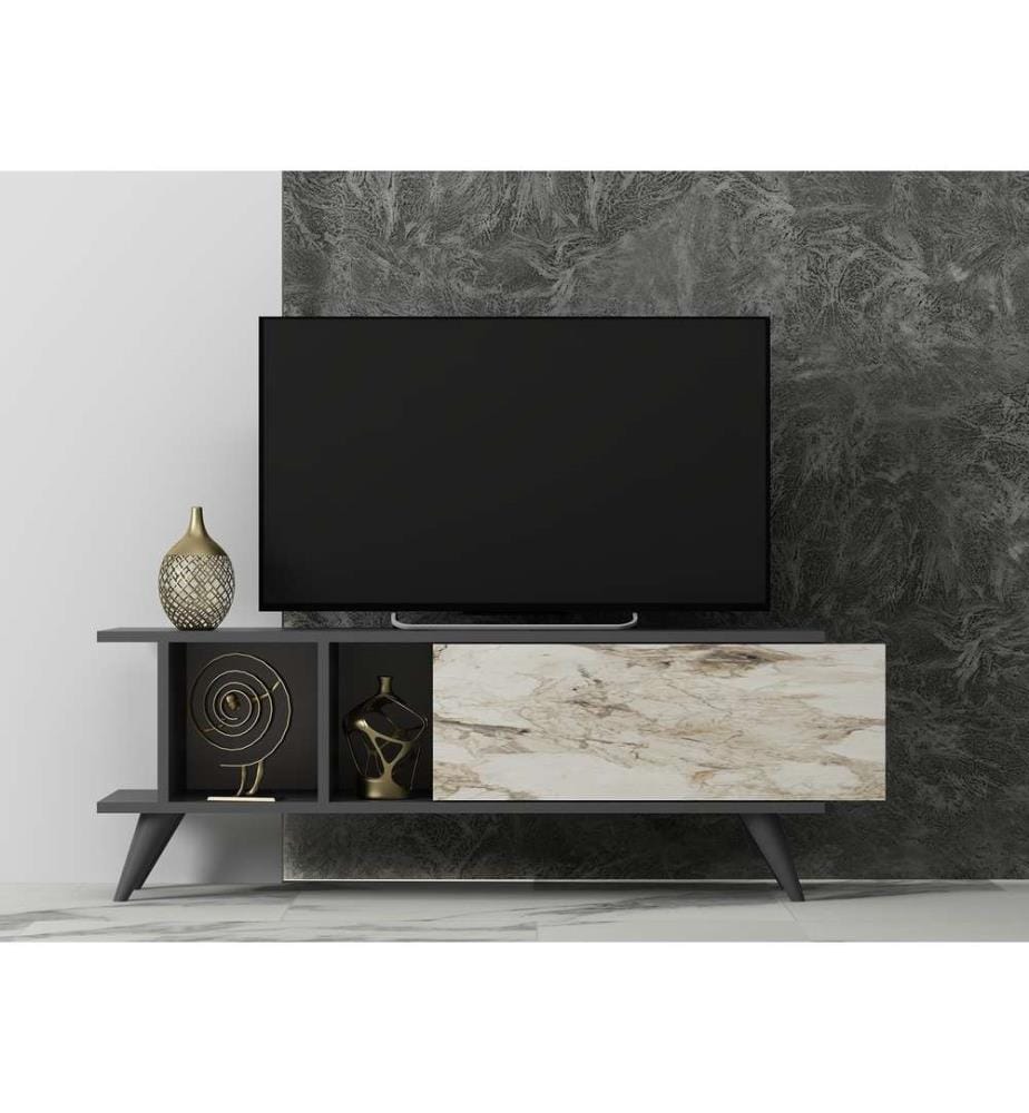 Meuble TV, Anthracite, Marbre, Panneau de particules mélaminé