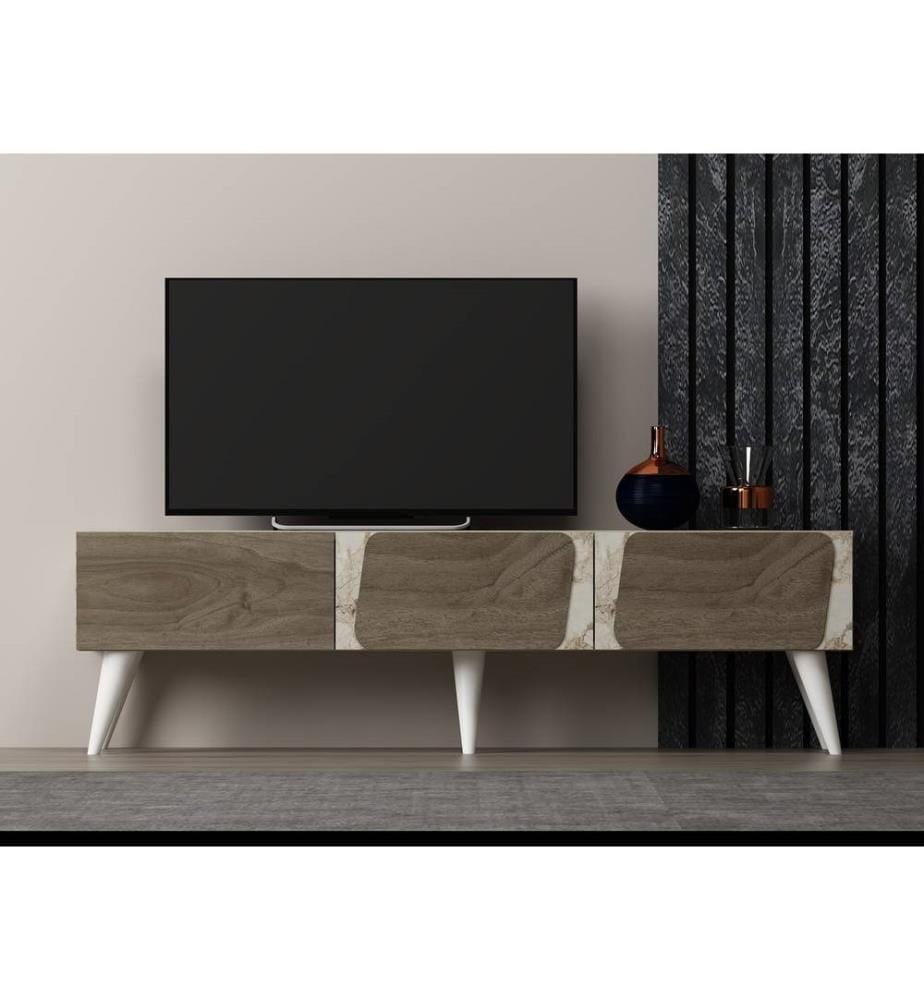 Meuble TV, Marbre, Noyer, Panneau de particules mélaminé