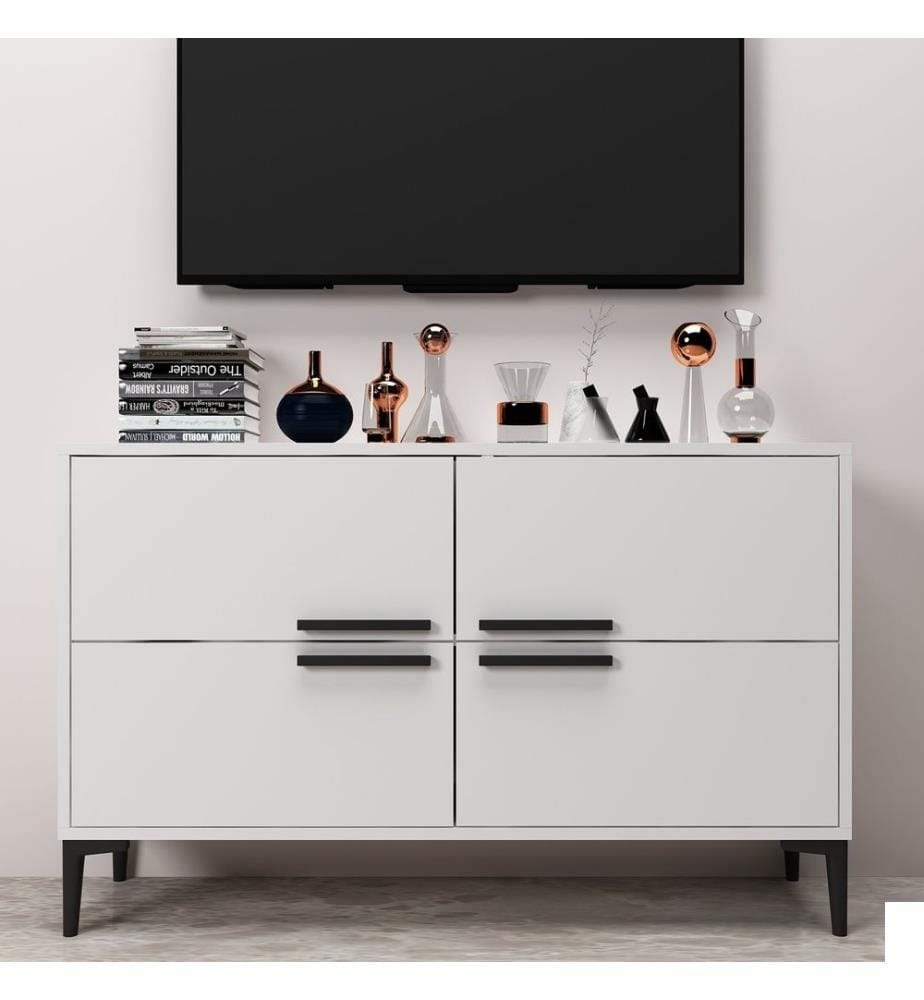 Meuble TV, blanc, panneau de particules mélaminé