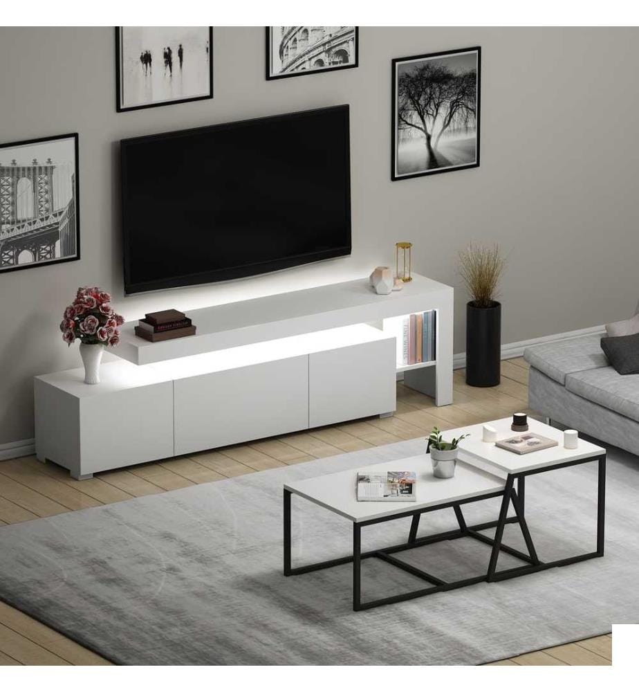 Ensemble de meubles de salon, blanc, panneau de particules mélaminé