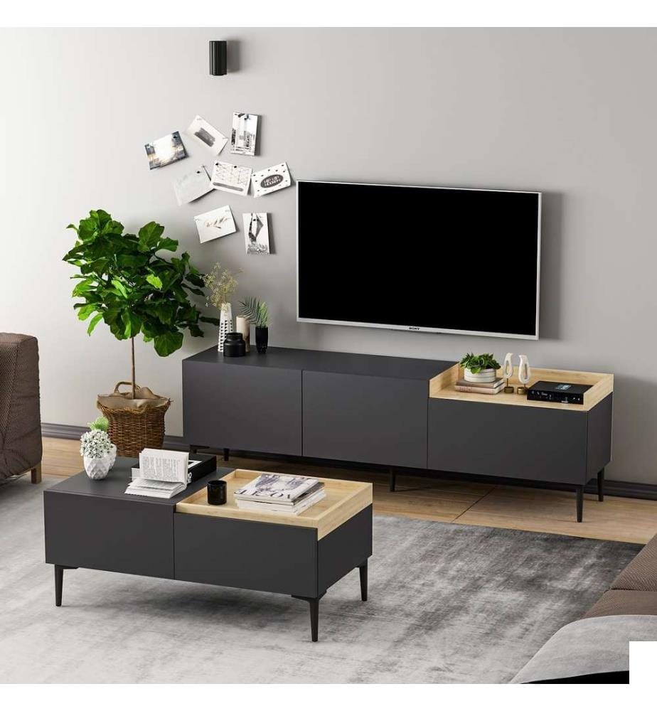 Ensemble de meubles de salon, anthracite, panneau de particules mélaminé