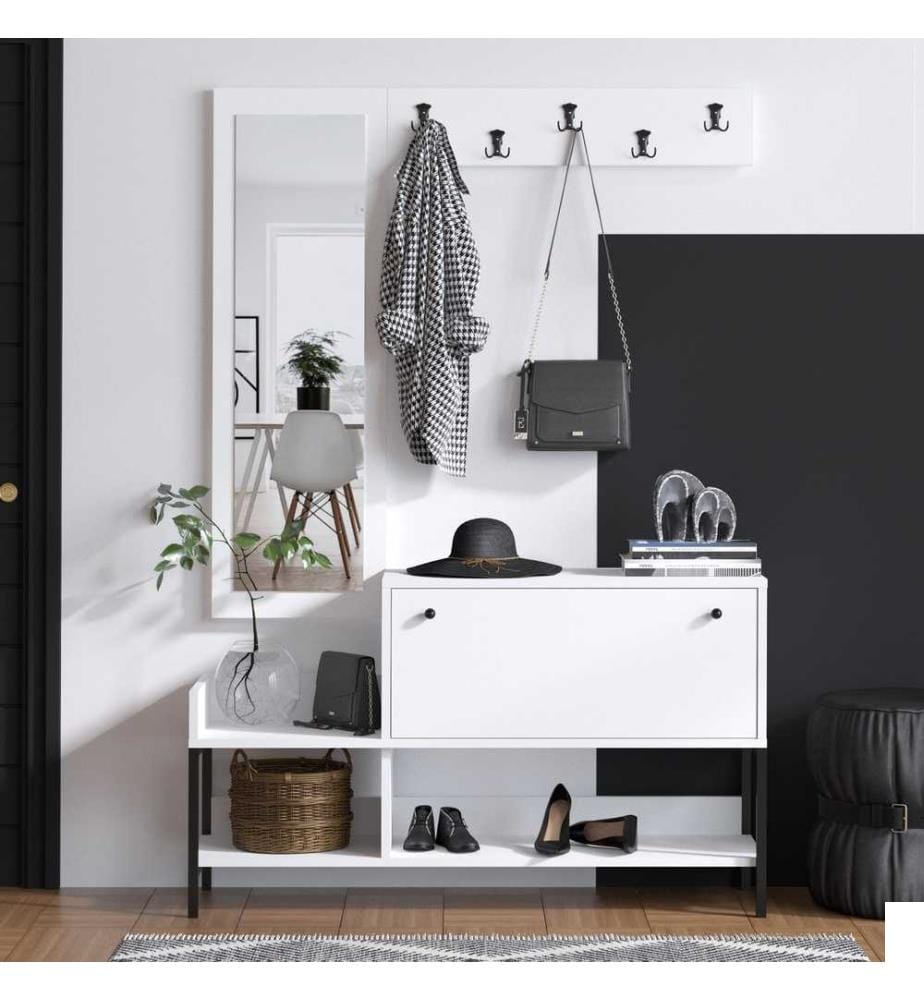 Meuble à chaussures, blanc noir, panneau de particules mélaminé