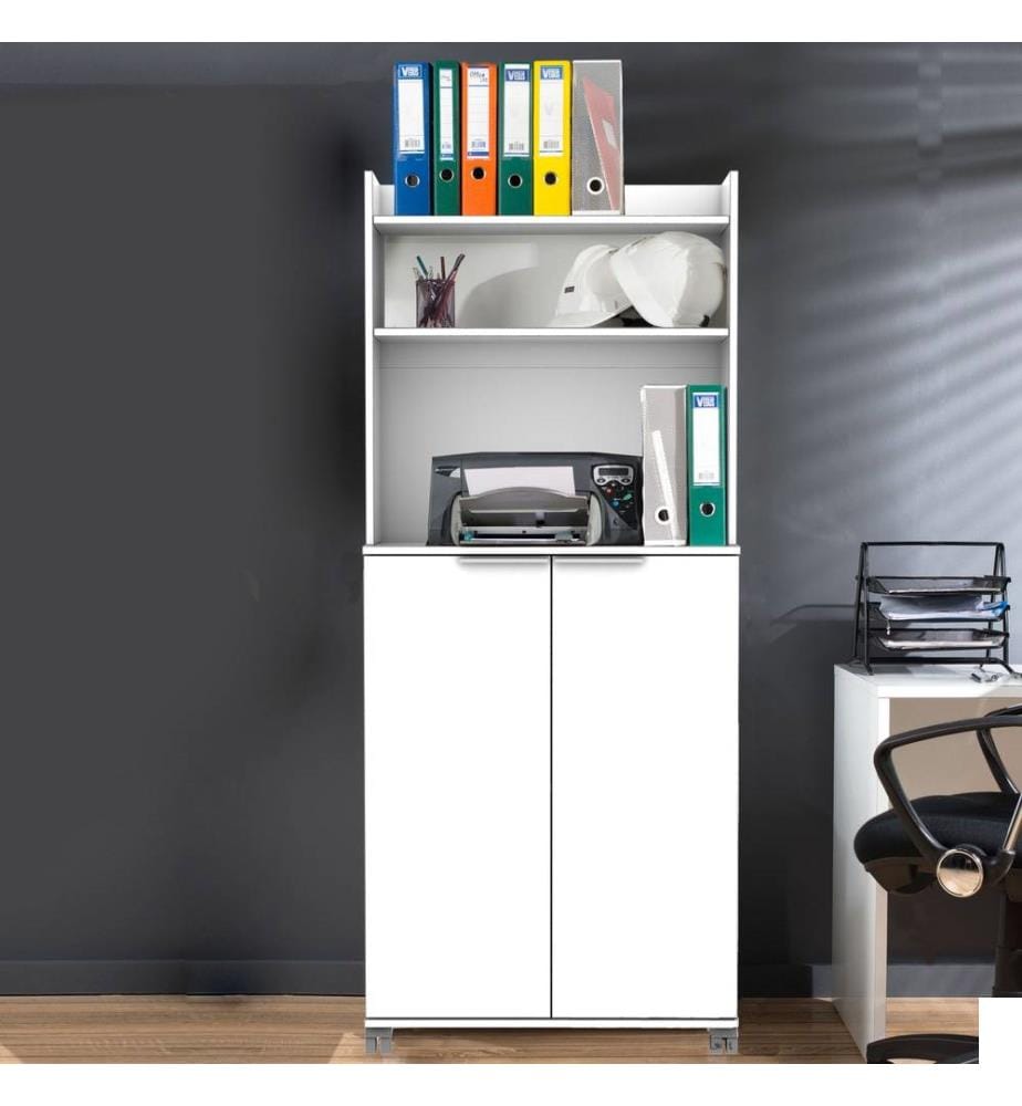 Armoire multifonctions, blanc, panneau de particules mélaminé