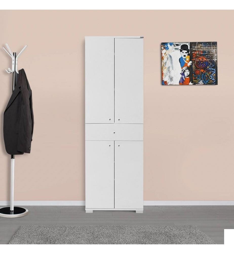 Armoire multifonctions, blanc, panneau de particules mélaminé