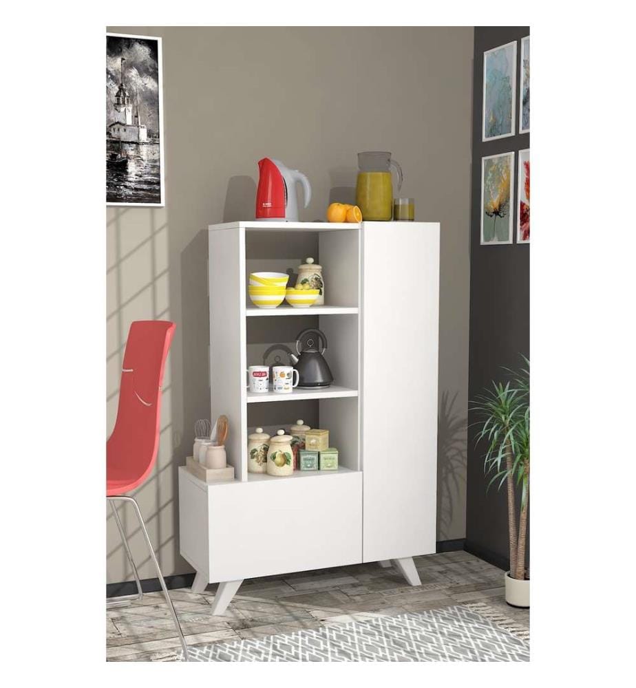 Armoire multifonctions, blanc, panneau de particules mélaminé