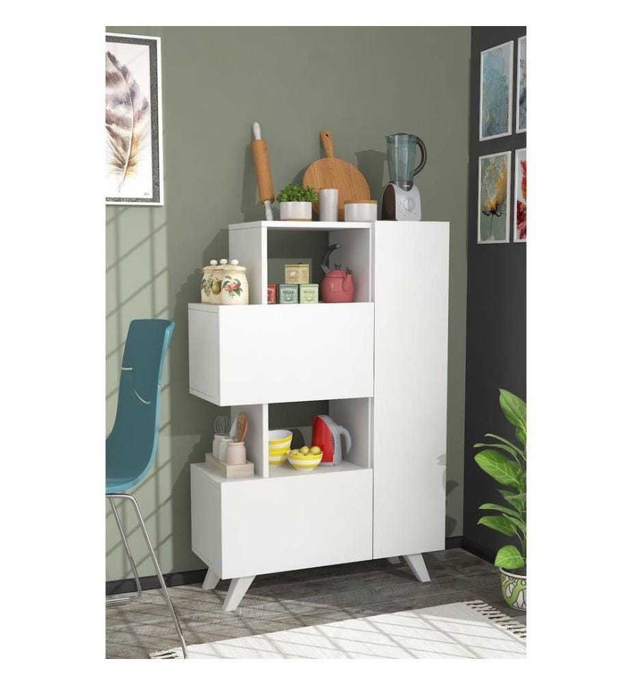Armoire multifonctions, blanc, panneau de particules mélaminé