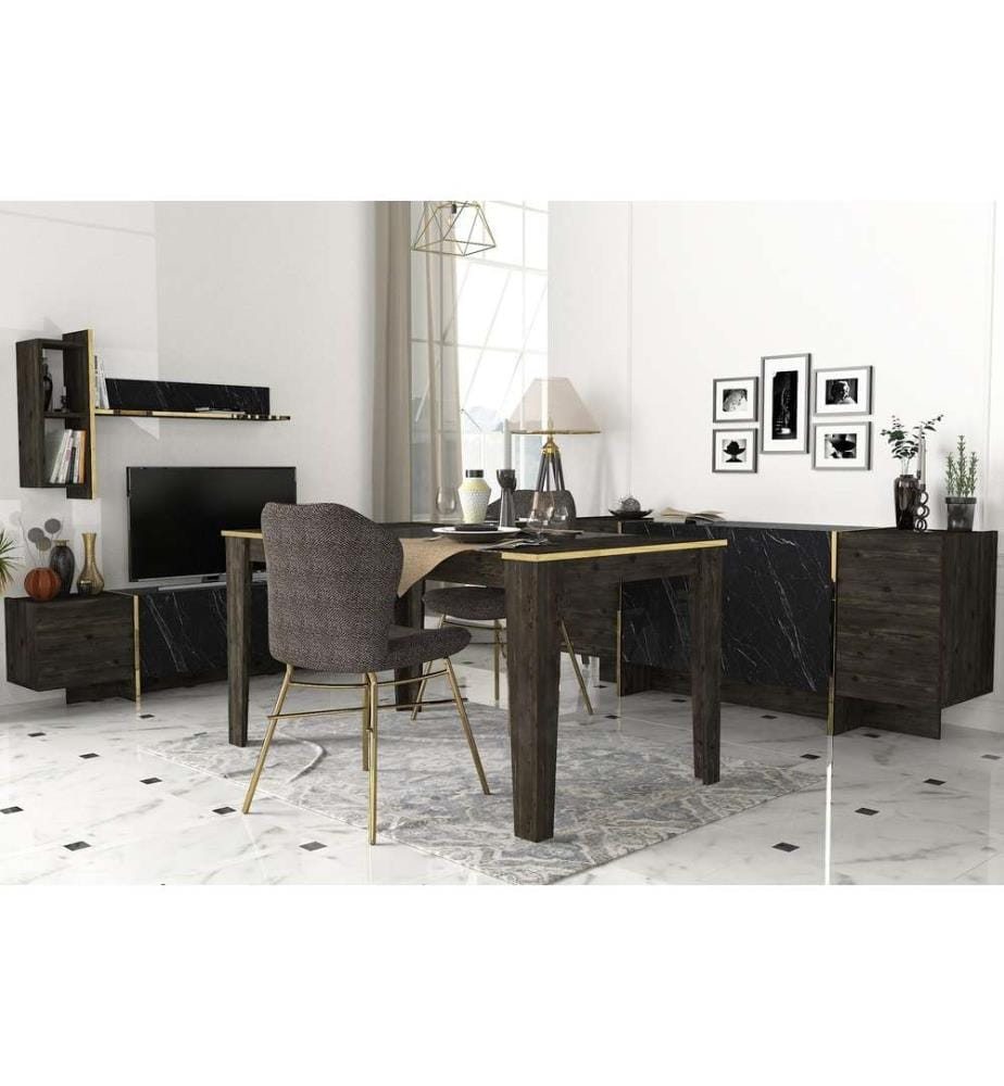 Ensemble de meubles de salon, Black Gold, panneaux de particules mélaminés