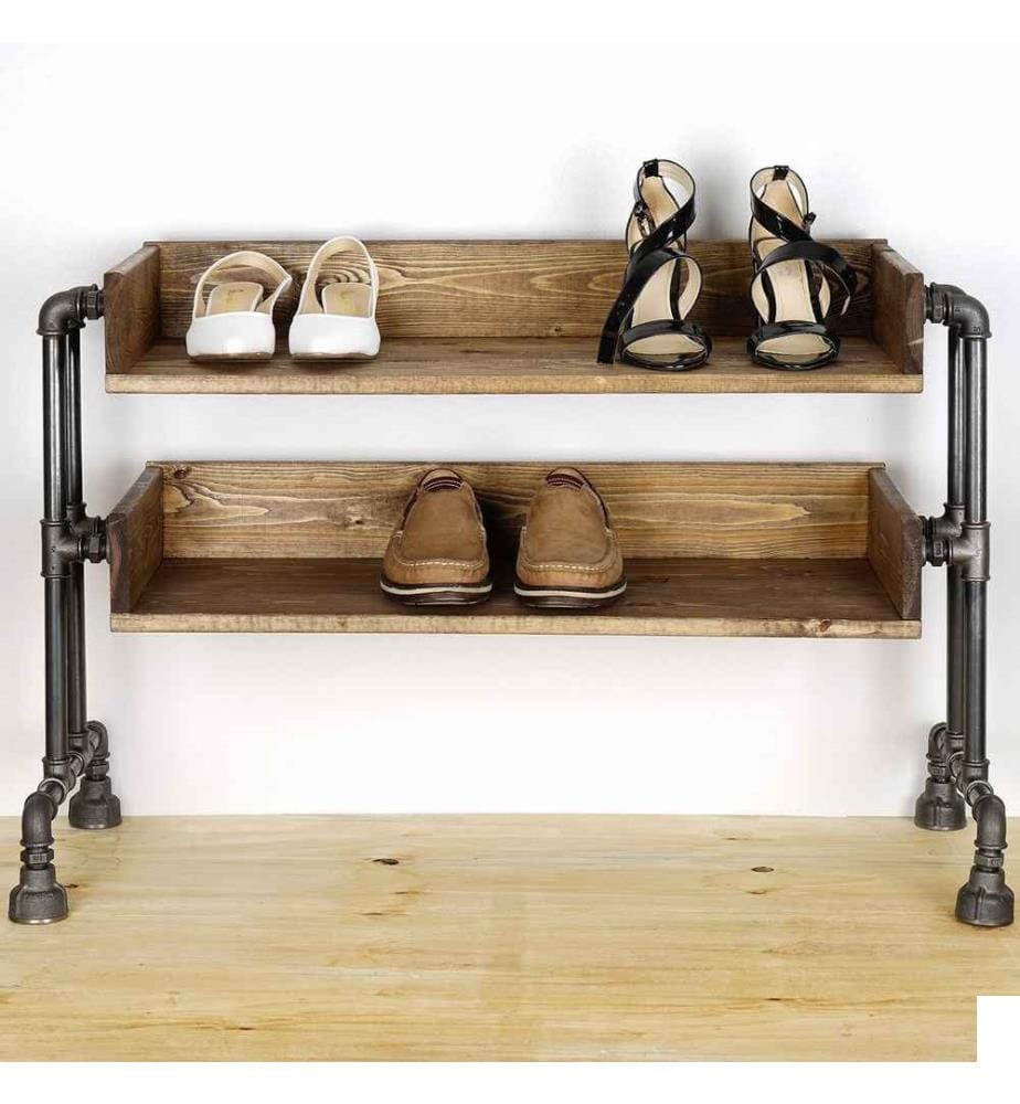 Meuble à chaussures avec cadre en tube, noyer noir, bois d'épicéa, pieds en métal