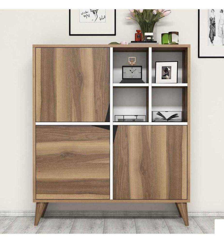 Armoire polyvalente, noyer blanc, panneau de particules mélaminé