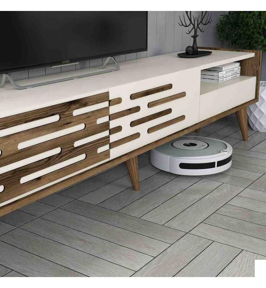 Ensemble de meubles de salon, noyer, crème, panneaux de particules mélaminés