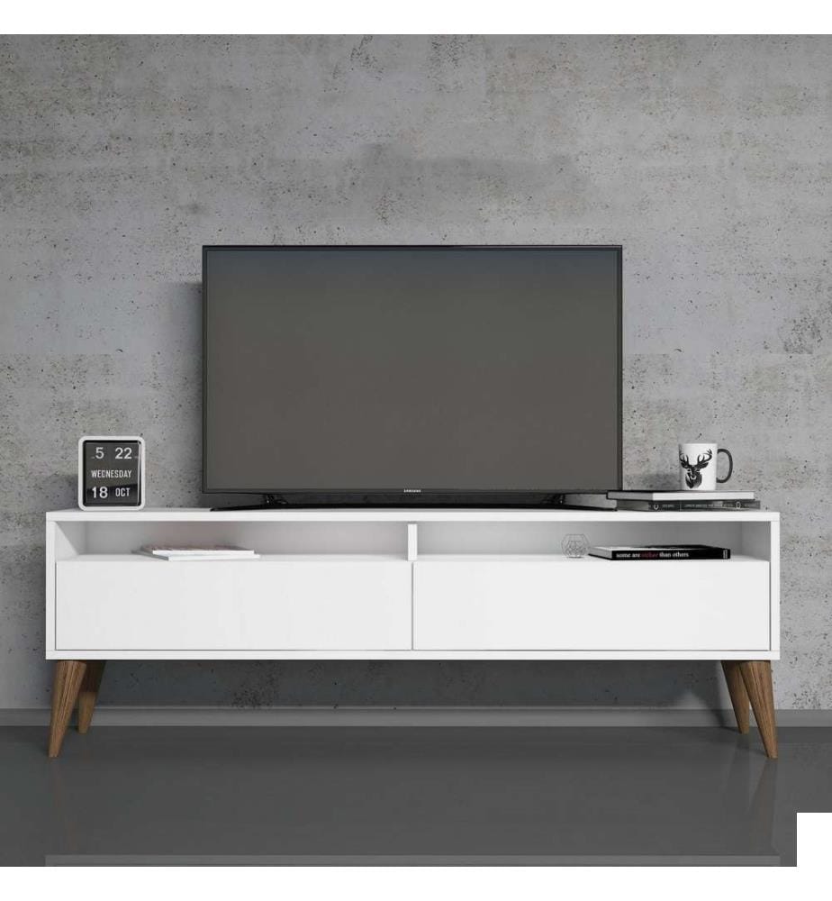 Meuble TV, blanc, panneau de particules mélaminé